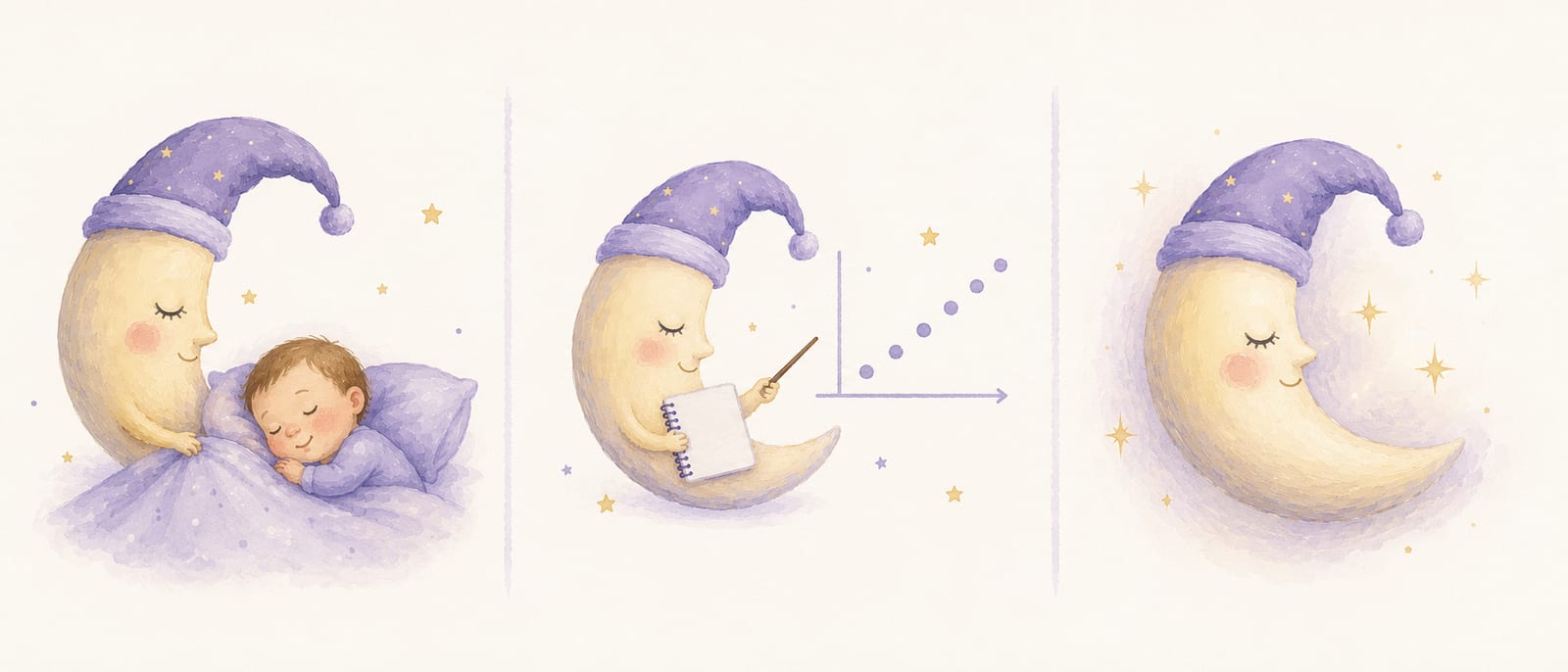 Les trois étapes de Bercea : observer bébé, l'algorithme apprend, coucher au bon moment